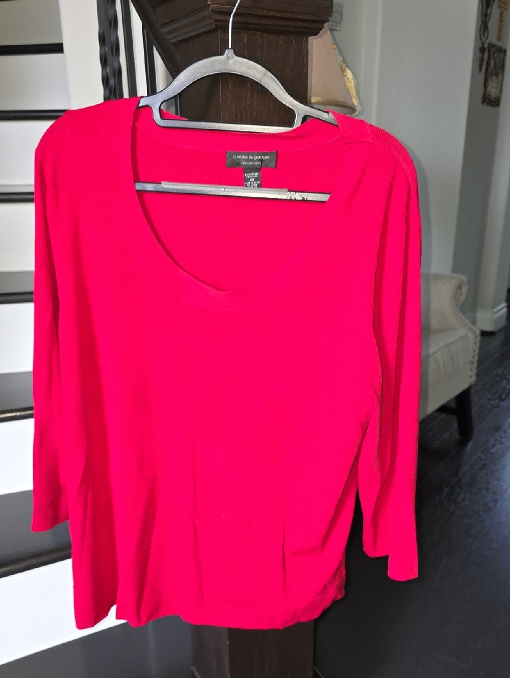 Eileen Fisher Fuchsia Scoop Neck Long Sleeve Top